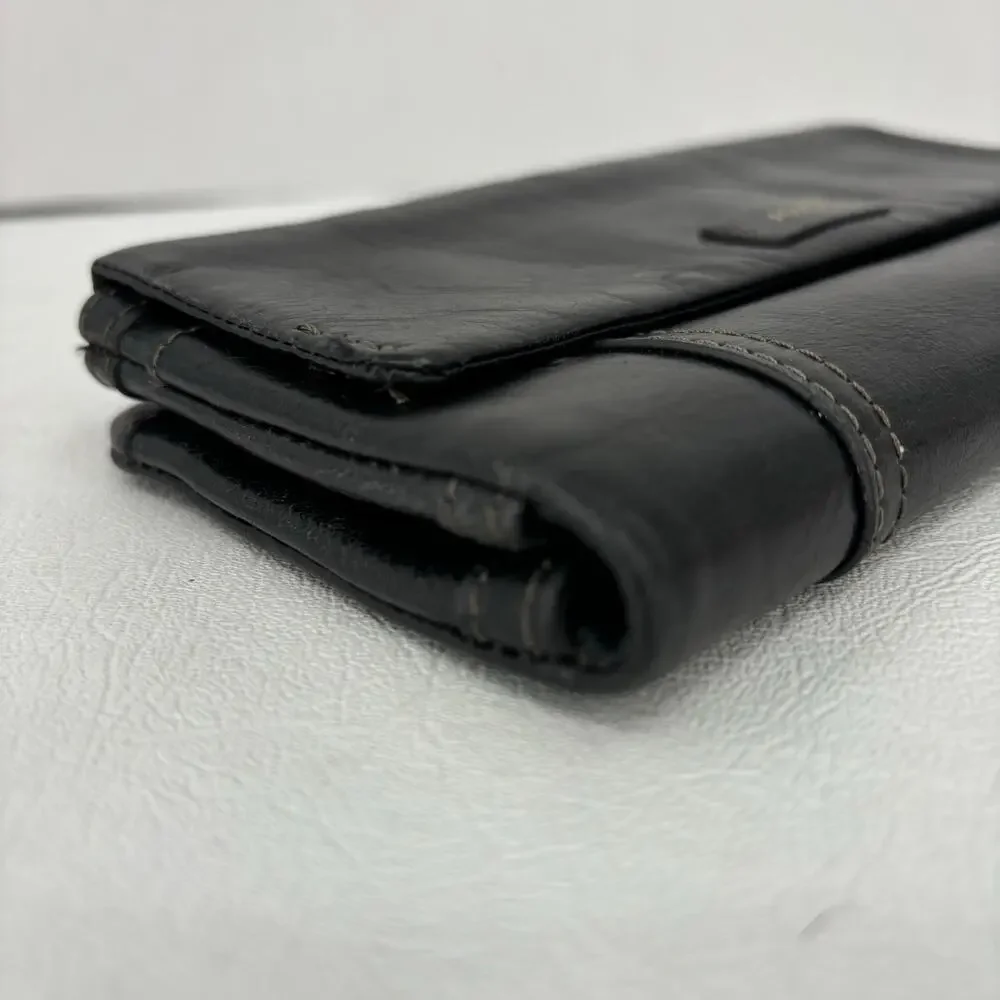 Fossil Folding Wallet Black Leather ID‎ Window Credit Card Coin Zip Pocket